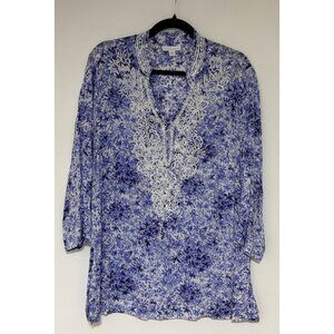 Charter Club Blue And Lavender Embroidered Embellished Tunic Top Size Large